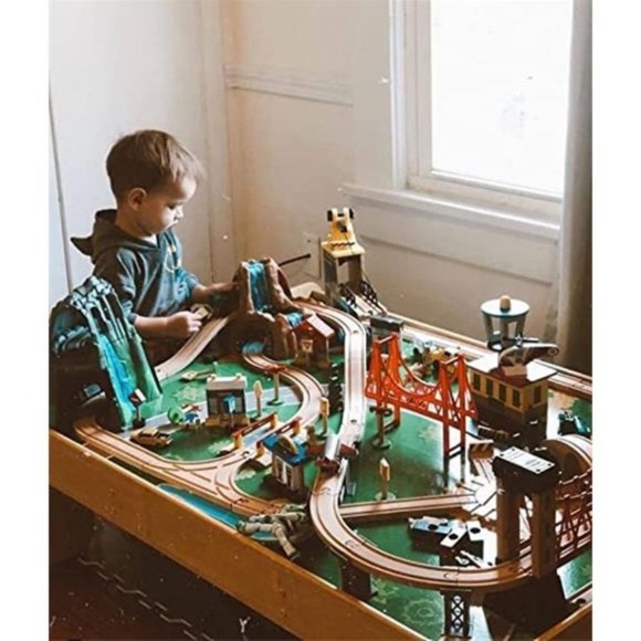 KidKraft Waterfall Mountain Wooden Train Set & Table with 120 Pieces, 3 Storage - Picture 7 of 7